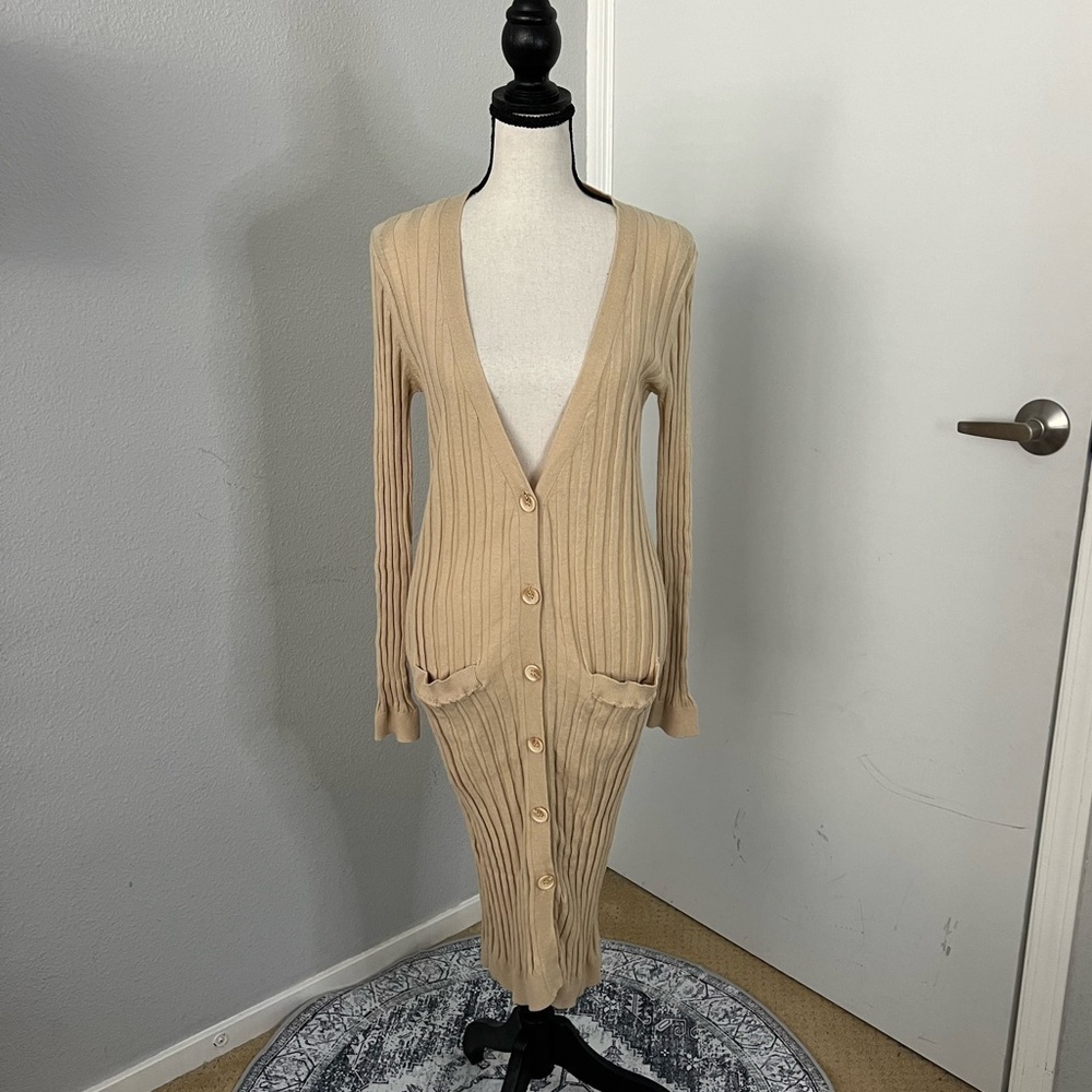 Vintage Y2K Wet Seal Cream Long Sleeve Cardigan Dress - Size L
